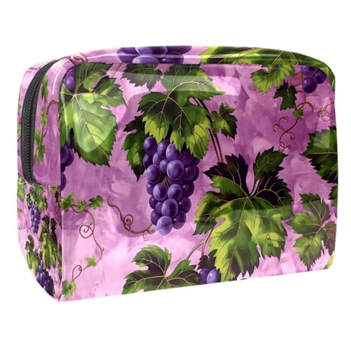 Kosmetiktaschen Für Frauen Weintrauben Und Blätter Muster Schminkkoffer Reisetasche Kosmetiktasche Organizer 18.5x7.5x13cm von EJFICAHG