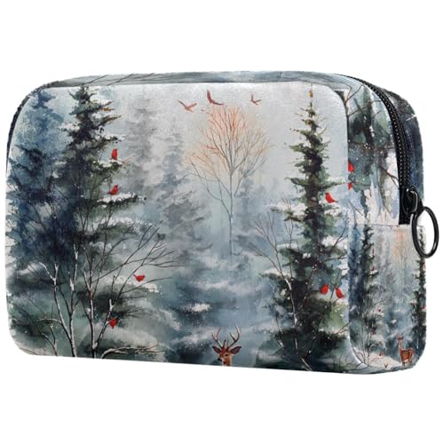 Kosmetiktaschen Für Frauen Winter Tannenbäume Schnee Schminkkoffer Reisetasche Kosmetiktasche Organizer von EJFICAHG