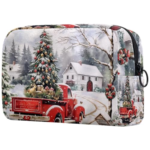 Kosmetiktaschen Für Frauen Winter Truck Hund Landschaft Weihnachten Schminkkoffer Reisetasche Kosmetiktasche Organizer von EJFICAHG