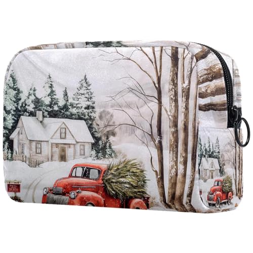 Kosmetiktaschen Für Frauen Wintertruck Hund Landschaft Weihnachten Schminkkoffer Reisetasche Kosmetiktasche Organizer von EJFICAHG