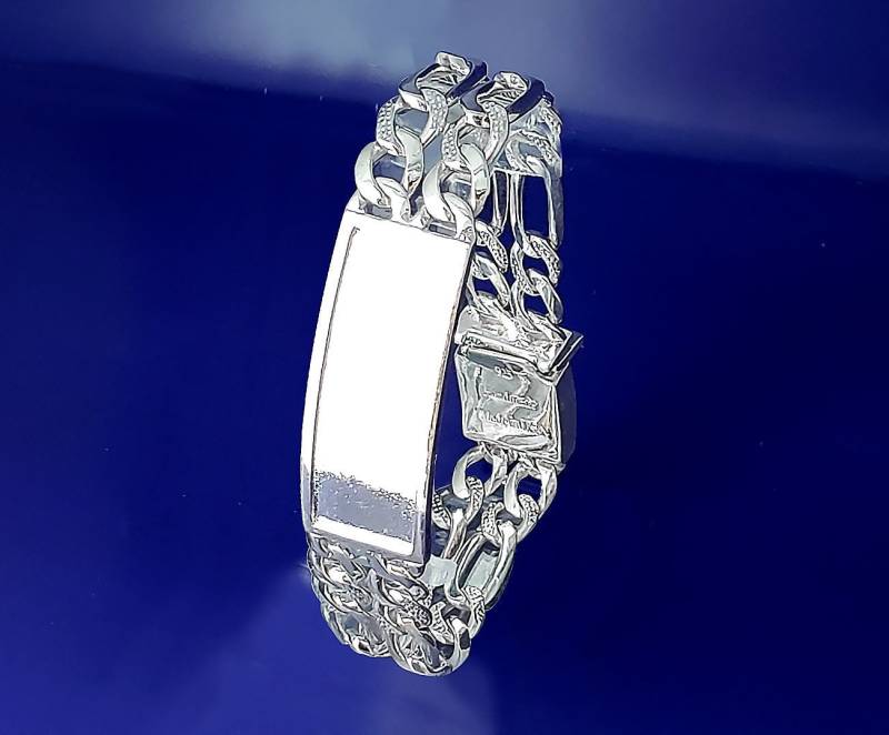 16 Mm Schweres Massives Sterling Silber Double 2 Row Nugget Style Glieder Id Armband Handmade in Usa 8 Zoll 38 Gramm von EJewelryPlus