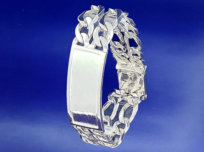 17 Mm Massives Sterling Silber Double 2 Row Nugget Style Figaro Link Id Armband Handarbeit in Usa 9 Zoll 50 Gramm von EJewelryPlus