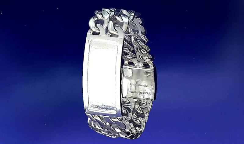 19 Mm Massives Sterling Silber Double 2 Row Nugget Style Curb Link Id Armband Handmade in Usa 75 Gramm von EJewelryPlus