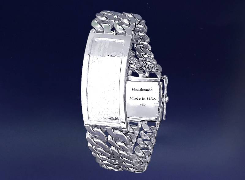 19 Mm Schweres Massives Sterling Silber Double 2 Reihen Curb Link Id Armband Handmade in Usa 80 Gramm von EJewelryPlus