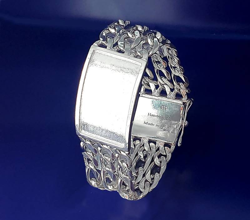 26 Mm Massives Sterling Silber Triple 3Reihig Nugget Style Figaro Link Id Armband Handmade in Usa 9 Zoll 84 Gramm von EJewelryPlus