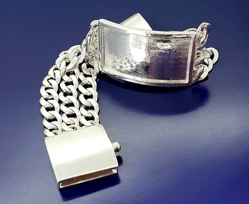 26 Mm Schweres Massives Sterling Silber Triple 3Reihig Cuban Curb Link Id Armband Handmade in Usa 65 Gramm Custom Box Lock von EJewelryPlus
