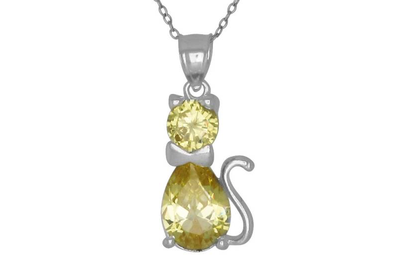 925 Sterling Silber Süße Katze, Kätzchen Mit Geburtsstein November/Citrin, Zirkonia Stein. Charm Anhänger Halskette | Hergestellt in Den Usa von EJewelryPlus