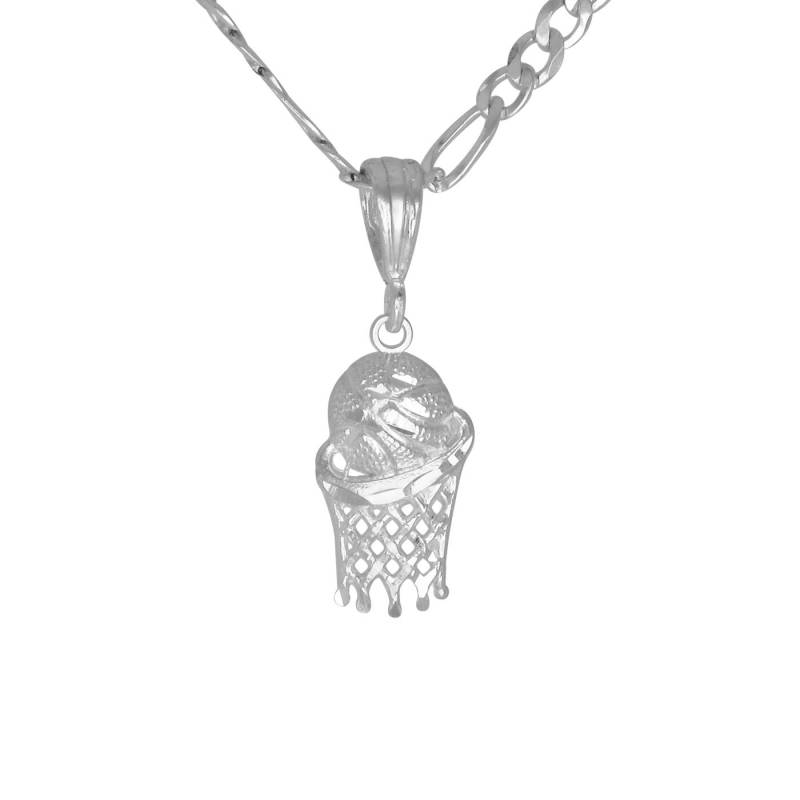 Basketball Und Netz Diamant Geschnitten Charm Anhänger Halskette Sterlingsilber 925 | Hergestellt in Usa von EJewelryPlus