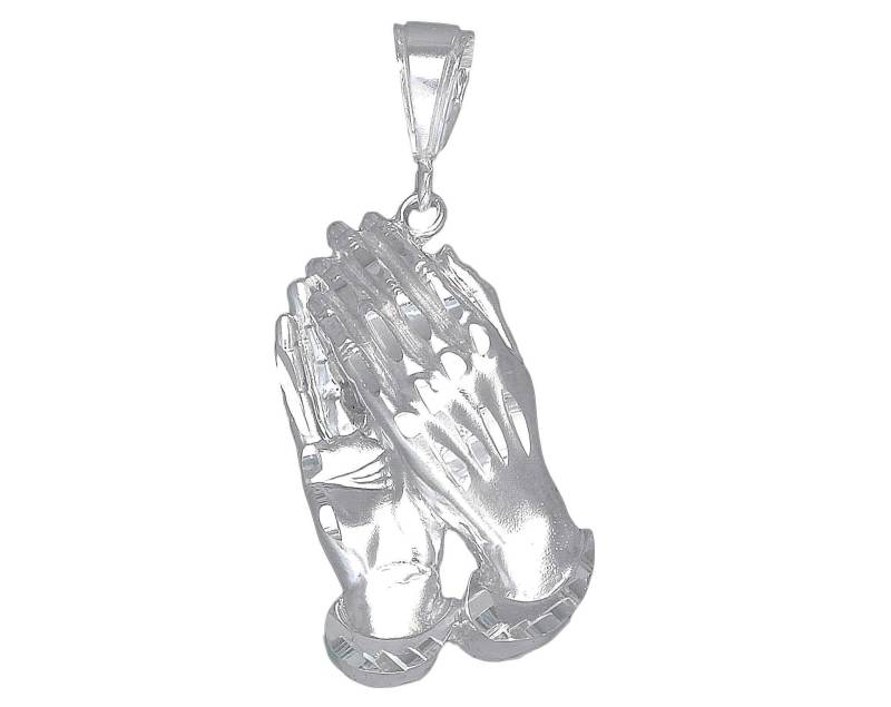 Betende Hände-Halskette Sterlingsilber 1, 9 Zoll 6, 3 Gramm Mit Schnitt Diamant-Finish Und 24-Zoll-Kette von EJewelryPlus