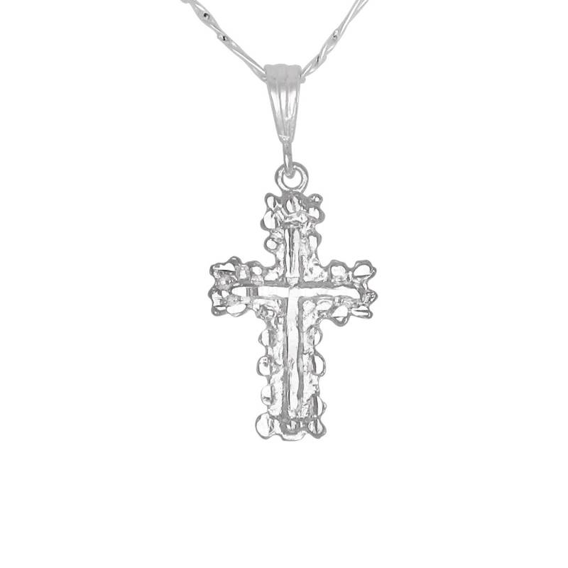Christian Cross Diamant Geschnitten Charm Anhänger Halskette Sterlingsilber 925 | Hergestellt in Usa von EJewelryPlus