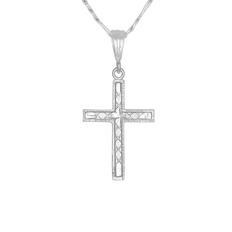 Christian Cross Diamant Geschnitten Charm Anhänger Halskette Sterlingsilber 925 | Hergestellt in Usa von EJewelryPlus