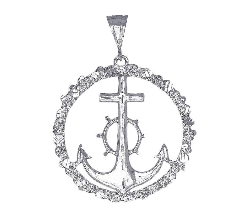 Große Nugget Stil Sterling Silber Anker Kreuz Halskette 2, 7 Zoll 14 Gramm Mit Schnitt Diamant-Finish Und 24-Zoll-Kette von EJewelryPlus
