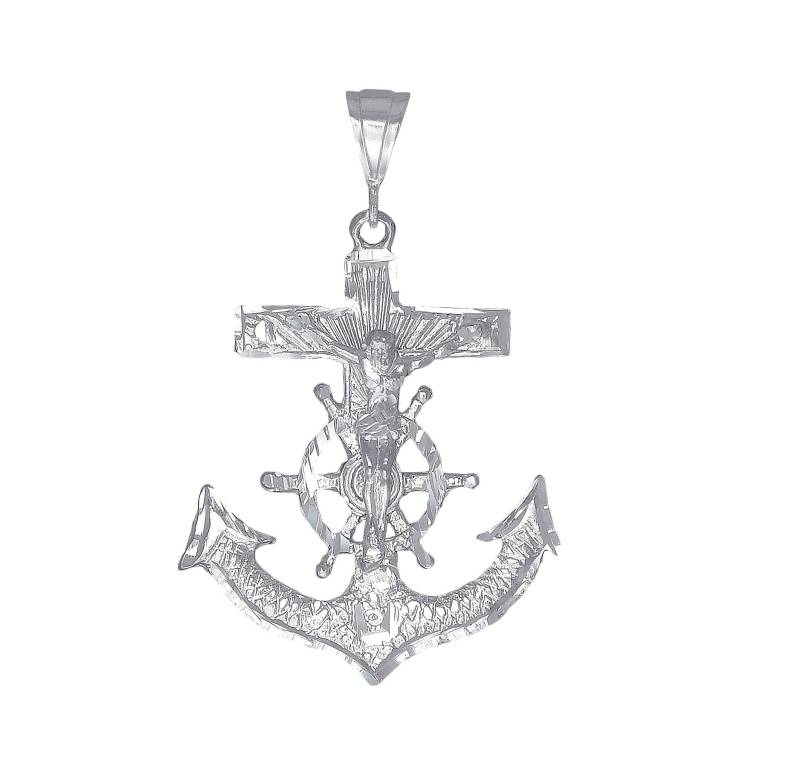 Große Schwere Silber Anker Kreuz Mit Jesus Halskette 2, 9 Zoll 16 Gramm Schnitt Diamant-Finish Und 24-Zoll-Kette Große Schwere Silber Anker Kreuz Mit Jesus Halskette 2, 9 Zoll 16 Gramm Schnitt Diamant-Finish Und 24-Zoll-Kette von EJewelryPlus