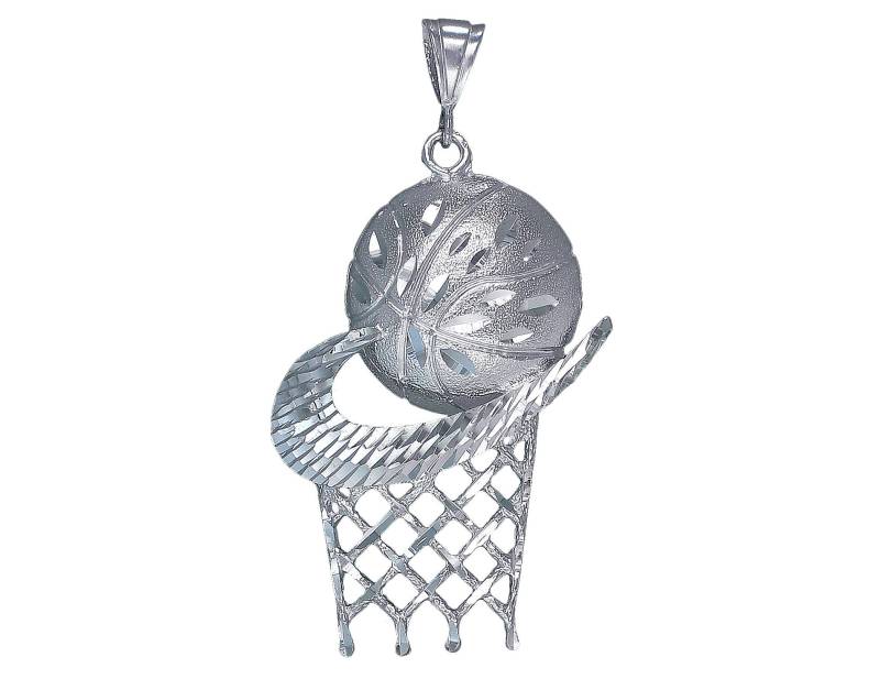 Große Schwere Sterling Silber Basketball Hoop Charmehalskette 3, 3 Zoll 17 Gramm Mit Schnitt Diamant-Finish Und 24-Zoll-Figaro-Kette von EJewelryPlus