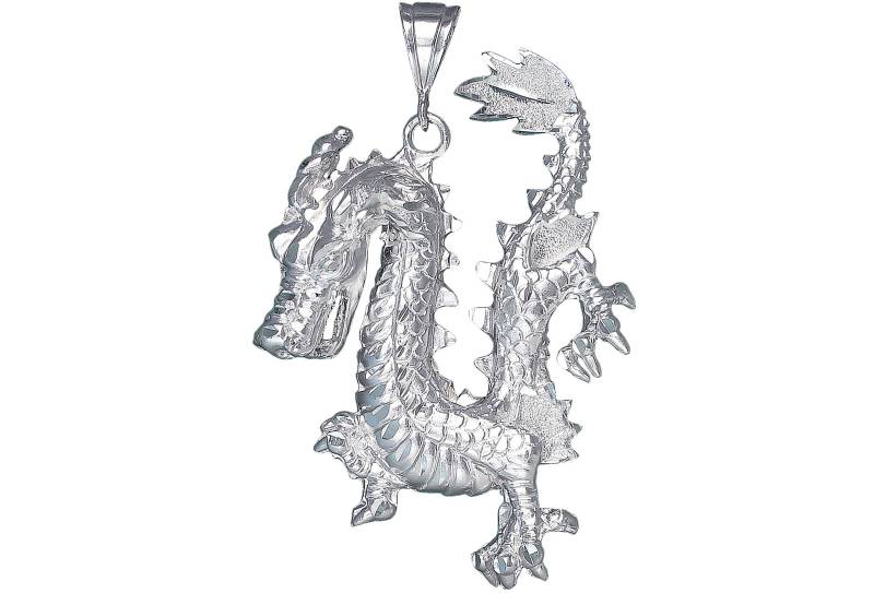 Große Schwere Sterling Silber Dragon Charmehalskette 3, 1 Zoll 28, 7 Gramm Mit Schnitt Diamant-Finish Und 24-Zoll-Figaro-Kette von EJewelryPlus