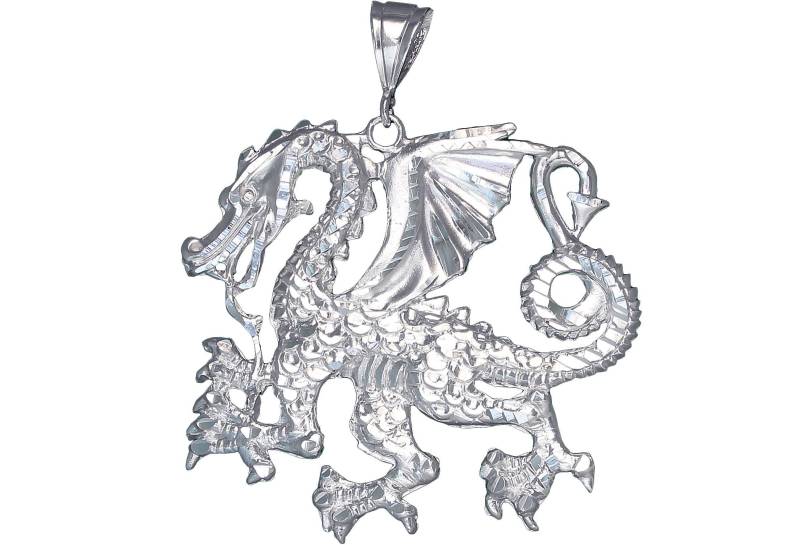 Große Schwere Sterling Silber Dragon Charmehalskette 3 Zoll 27 Gramm Mit Schnitt Diamant-Finish Und 24-Zoll-Figaro-Kette von EJewelryPlus