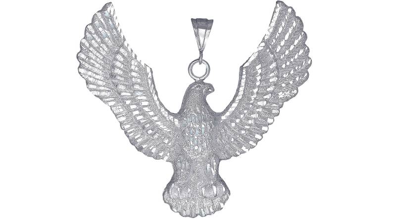 Große Schwere Sterling Silber Eagle Charmehalskette 3, 4 Zoll 41 Gramm Mit Schnitt Diamant-Finish Und 24-Zoll-Figaro-Kette Große Schwere Sterling Silber Eagle Charmehalskette 3, 4 Zoll 41 Gramm Mit Schnitt Diamant-Finish Und 24-Zoll-Figaro-Kette von EJewelryPlus