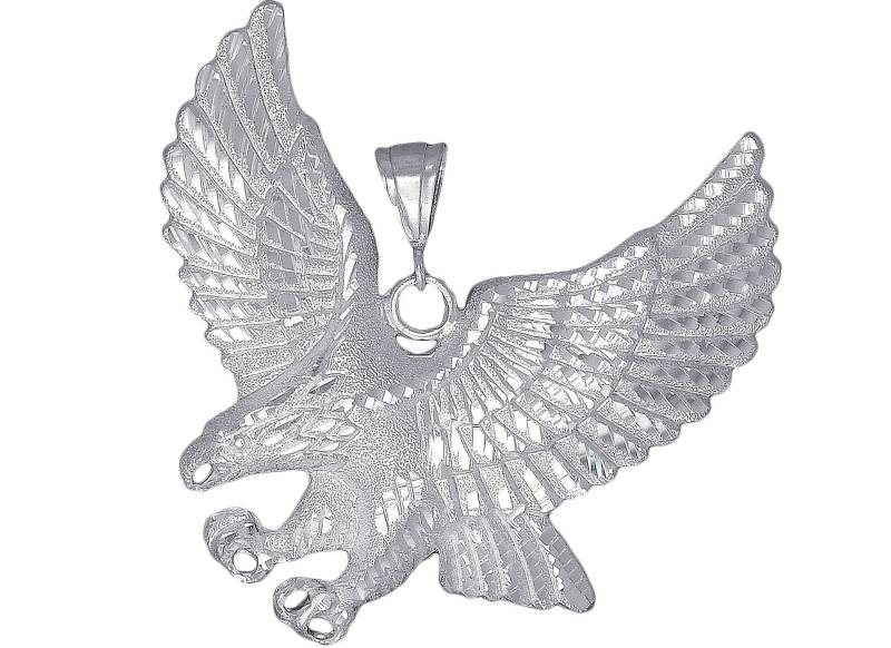 Große Schwere Sterling Silber Eagle Charmehalskette 3 Zoll 31 Gramm Mit Schnitt Diamant-Finish Und 24-Zoll-Figaro-Kette von EJewelryPlus
