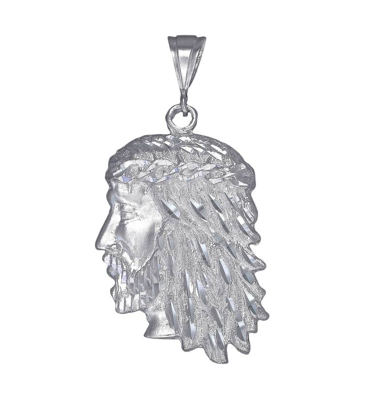 Große Schwere Sterling Silber Jesus Head Halskette 2, 7 Zoll 16 Gramm Mit Schnitt Diamant-Finish Und 24-Zoll-Kette von EJewelryPlus