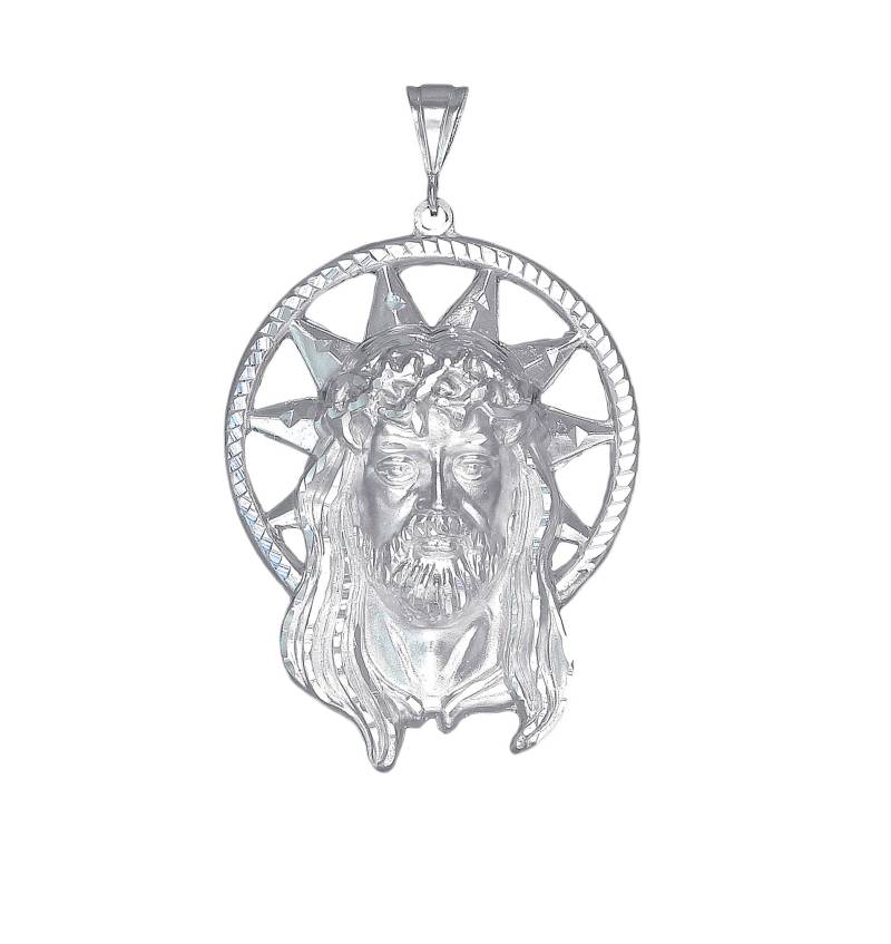 Große Schwere Sterling Silber Jesus Head Halskette 3, 55 Zoll 39 Gramm, Diamant-Finish Und 24-Zoll-Kette von EJewelryPlus