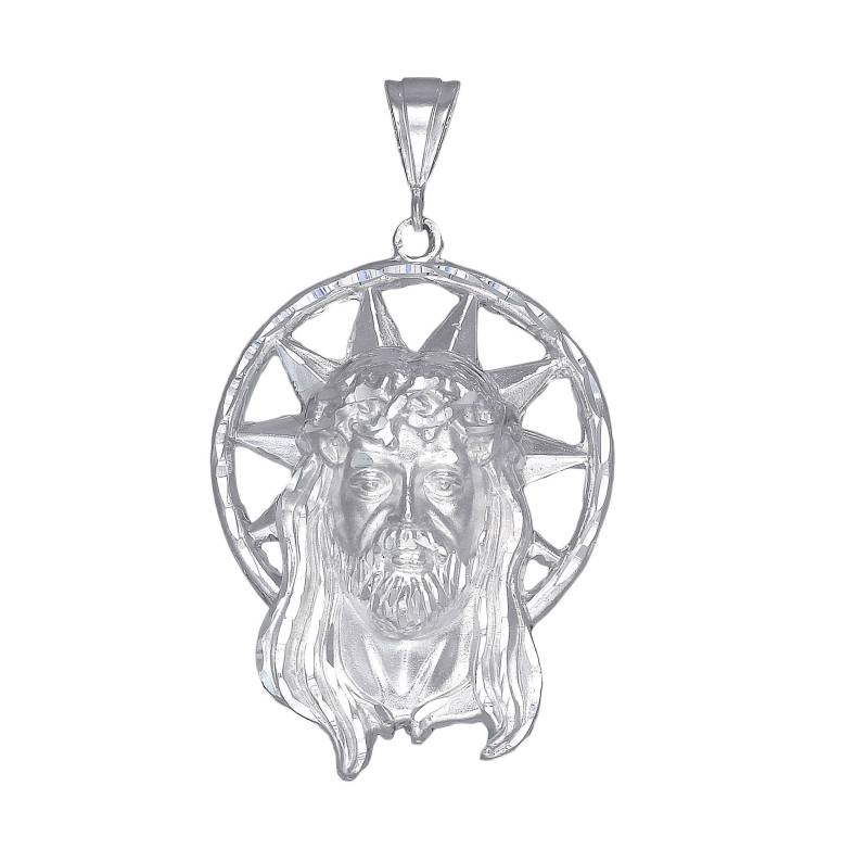 Große Schwere Sterling Silber Jesus Head Halskette 3 Zoll 24 Gramm, Diamant-Finish Und 24-Zoll-Kette von EJewelryPlus
