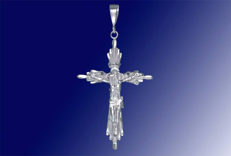 Große Schwere Sterling Silber Kreuz Mit Jesus Halskette 4, 25 Zoll 21, 5 Gramm Schnitt Diamant-Finish Und 24-Zoll-Figaro-Kette von EJewelryPlus