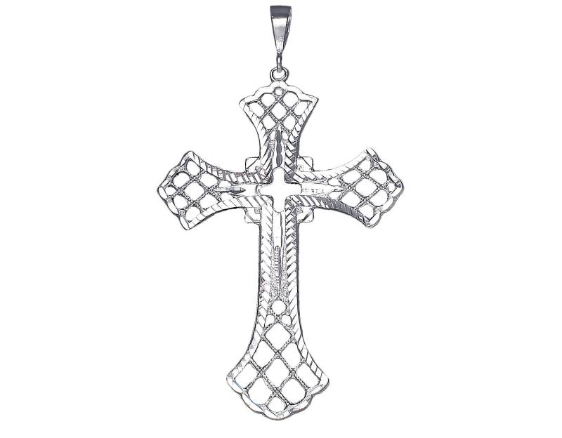 Große Schwere Sterling Silber Kreuz Ohne Jesus Halskette 5 Zoll 30 Gramm Mit Schnitt Diamant-Finish Und 24-Zoll-Figaro-Kette von EJewelryPlus