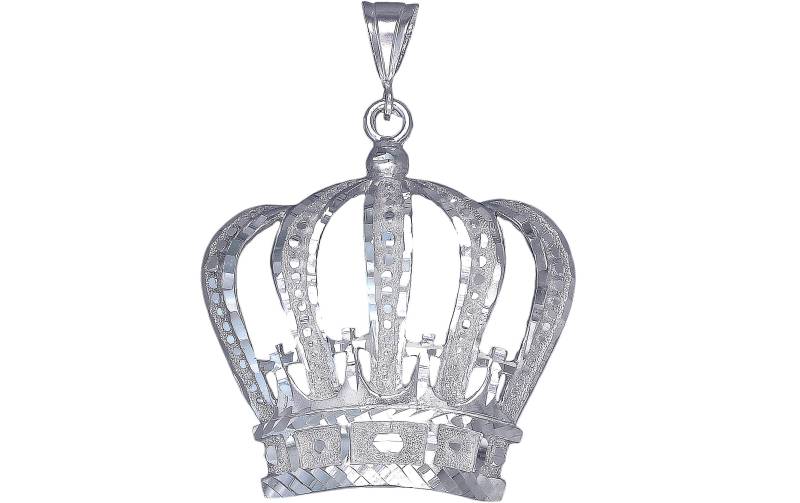 Große Schwere Sterling Silber Krone Charm Anhänger Halskette 2, 8 Zoll 19 Gramm Mit Schnitt Diamant-Finish Und 24-Zoll-Figaro-Kette von EJewelryPlus