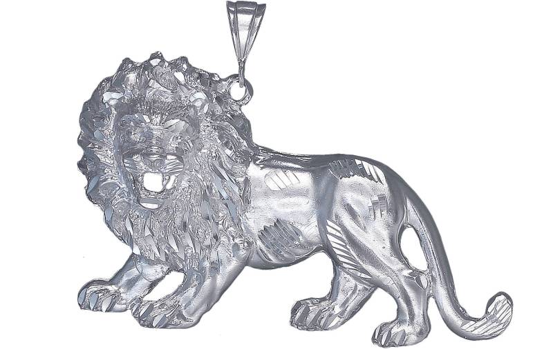 Große Schwere Sterling Silber Löwe Charm Halskette 3, 4 Zoll 44, 5 Gramm Mit Schnitt Diamant-Finish Und 24-Zoll-Figaro-Kette von EJewelryPlus