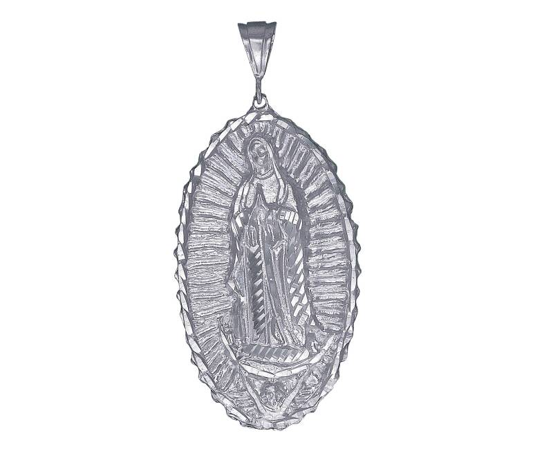 Große Schwere Sterling Silber Maria Halskette 3, 3 Zoll 30 Gramm Mit Schnitt Diamant-Finish Und 24-Zoll-Kette von EJewelryPlus