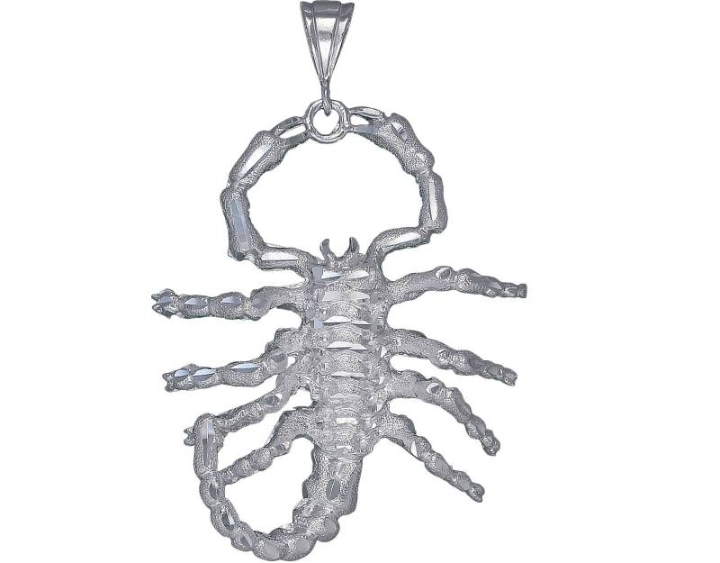 Große Schwere Sterling Silber Skorpion Charmehalskette 3, 33 Zoll 37 Gramm Mit Schnitt Diamant-Finish Und 24-Zoll-Figaro-Kette von EJewelryPlus