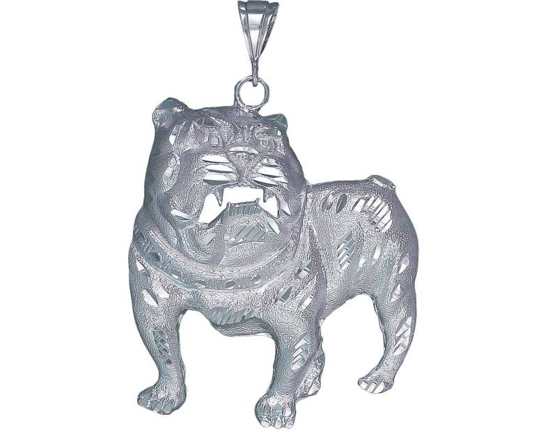 Große Schwere Sterlingsilber Bulldogge Charmehalskette 3, 4 Zoll 33 Gramm Mit Schnitt Diamant-Finish Und 24-Zoll-Figaro-Kette von EJewelryPlus