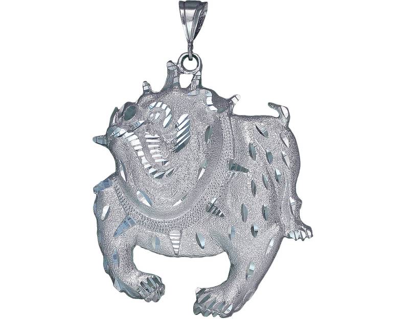 Große Schwere Sterlingsilber Bulldogge Charmehalskette 3, 6 Zoll 37 Gramm Mit Schnitt Diamant-Finish Und 24-Zoll-Figaro-Kette von EJewelryPlus