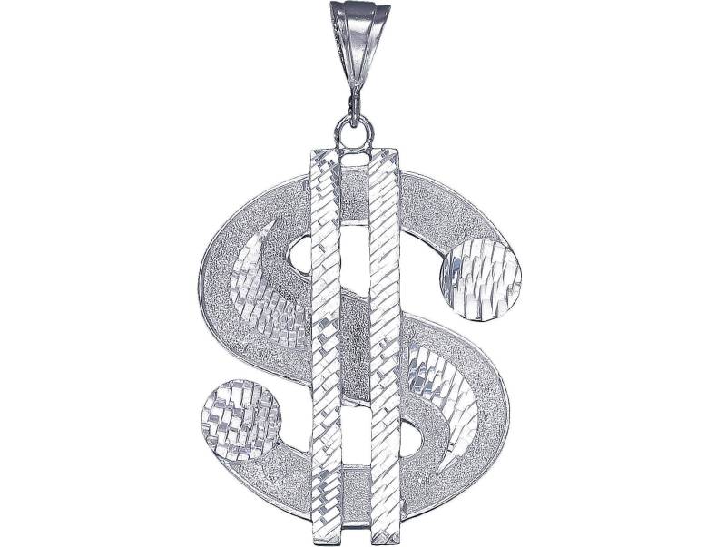 Große Schwere Sterlingsilber Dollarzeichen Charmehalskette 2, 9 Zoll 18 Gramm Mit Schnitt Diamant-Finish Und 24-Zoll-Figaro-Kette von EJewelryPlus