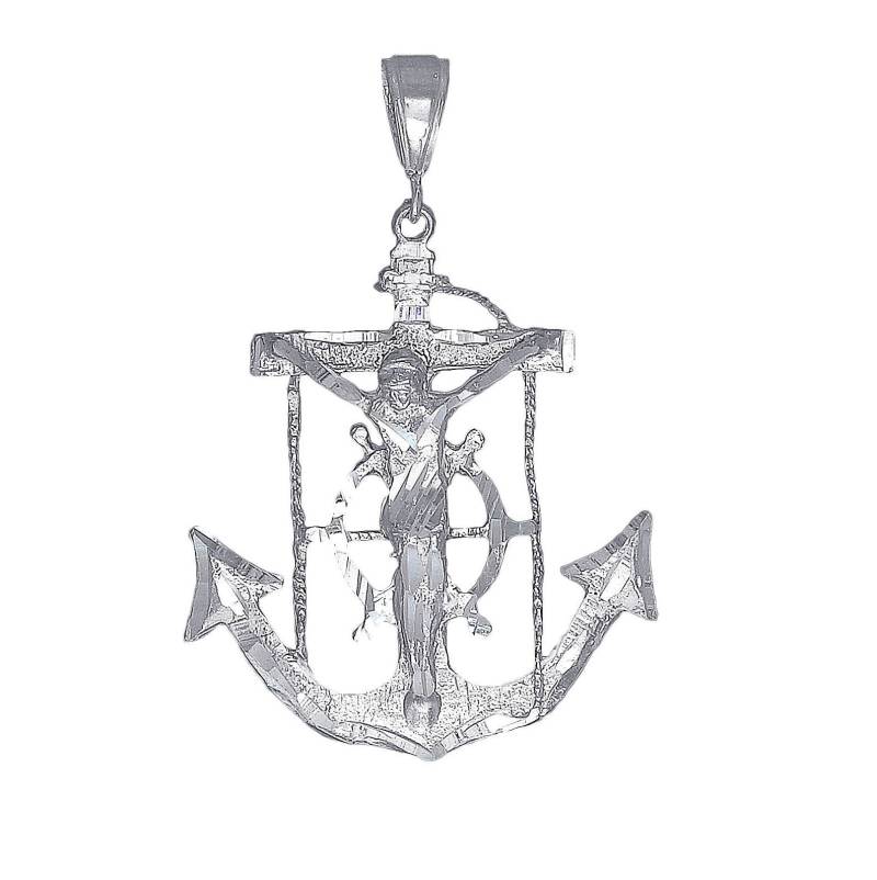 Große Silber Anker Kreuz Mit Jesus Halskette 2, 5 Zoll 10 Gramm Schnitt Diamant-Finish Und 24-Zoll-Kette Große Silber Anker Kreuz Mit Jesus Halskette 2, 5 Zoll 10 Gramm Schnitt Diamant-Finish Und 24-Zoll-Kette von EJewelryPlus