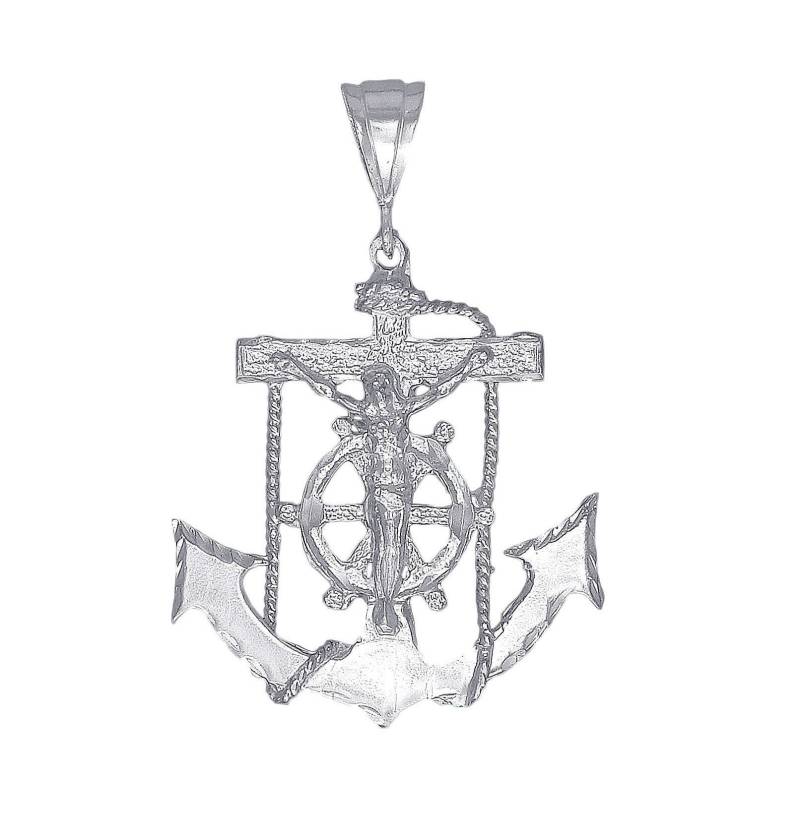 Große Silber Anker Kreuz Mit Jesus Halskette 2, 5 Zoll 16 Gramm Schnitt Diamant-Finish Und 24-Zoll-Kette von EJewelryPlus