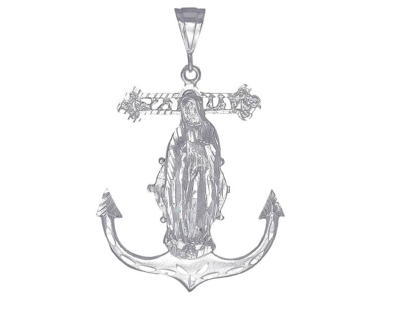 Große Silber Anker Kreuz Mit Jungfrau Maria Halskette 3 Zoll 15 Gramm Schnitt Diamant-Finish Und 24-Zoll-Kette von EJewelryPlus