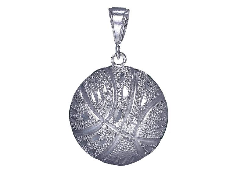 Große Silber Basketball Ball Charmehalskette 1, 7 Zoll 7, 2 Gramm Mit Schnitt Diamant-Finish Und 24-Zoll-Figaro-Kette von EJewelryPlus
