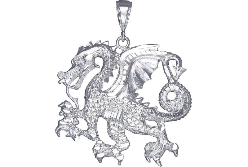 Große Silber Drachen Charmehalskette 2, 3 Zoll 11, 7 Gramm Mit Schnitt Diamant-Finish Und 24-Zoll-Figaro-Kette von EJewelryPlus