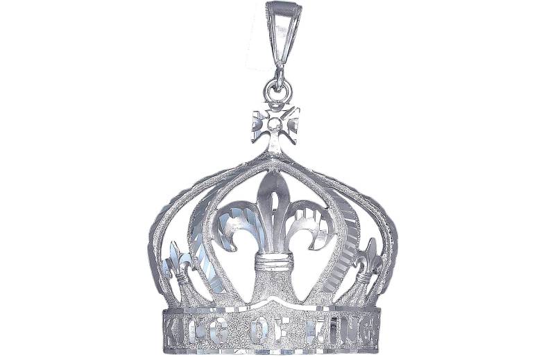 Große Silber Fleur De Lis-König Der Könige Krone Charm Anhänger Halskette 2, 2 Zoll 10 Gramm Mit Diamond Cut Finish Und 24-Zoll-Kette von EJewelryPlus