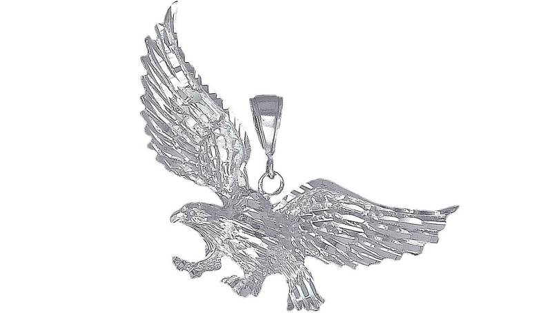 Große Silber Fliegender Adler Charmehalskette 2, 4 Zoll 6, 5 Gramm Mit Schnitt Diamant-Finish Und 24-Zoll-Figaro-Kette von EJewelryPlus