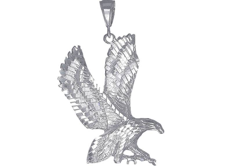 Große Silber Fliegender Adler Charmehalskette 2, 5 Zoll 11 Gramm Mit Schnitt Diamant-Finish Und 24-Zoll-Figaro-Kette von EJewelryPlus
