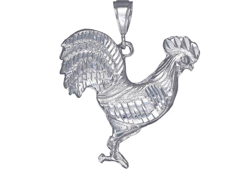 Große Silber Hahn Charmehalskette 2 Zoll 12 Gramm Mit Schnitt Diamant-Finish Und 24-Zoll-Figaro-Kette von EJewelryPlus