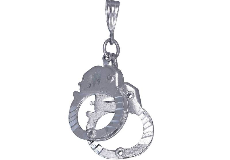 Große Silber Handschellen 3D Charmehalskette 1, 8 Zoll 9 Gramm Mit Schnitt Diamant-Finish Und 24-Zoll-Figaro-Kette von EJewelryPlus
