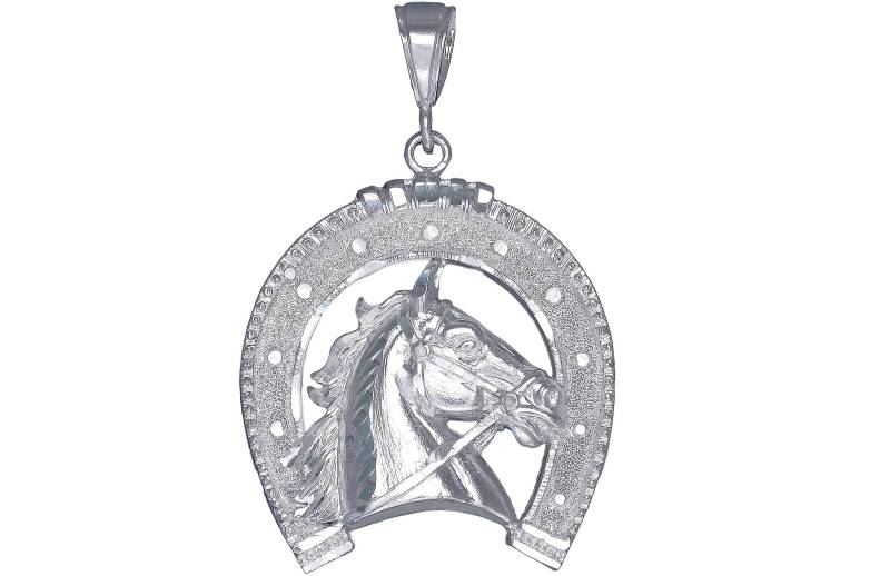 Große Silber Hufeisen Mit Pferd Charmehalskette 2, 2 Zoll 9 Gramm Schnitt Diamant-Finish Und 24-Zoll-Figaro-Kette von EJewelryPlus