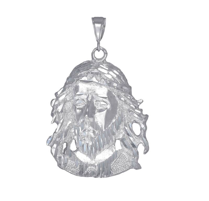 Große Silber Jesus Head Anhänger Halskette 2, 6 Zoll 17 Gramm Mit Schnitt Diamant-Finish Und 24-Zoll-Kette von EJewelryPlus