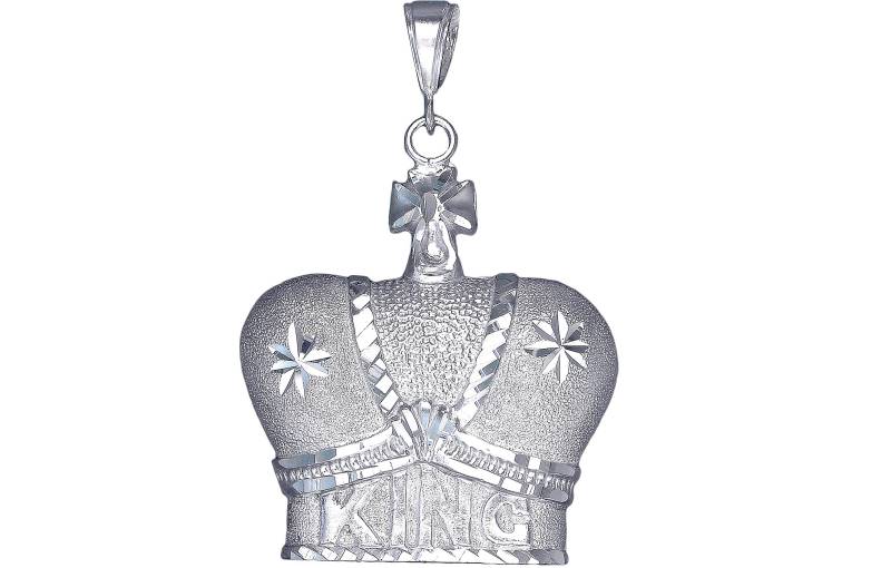 Große Silber König Krone Charm Halskette 2, 3 Zoll 12 Gramm Mit Schnitt Diamant-Finish Und 24-Zoll-Figaro-Kette von EJewelryPlus
