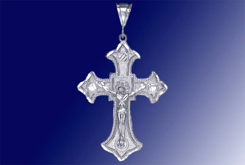 Große Silber Kreuz Mit Jesus Halskette 3, 1 Zoll 15 Gramm Schnitt Diamant-Finish Und 24-Zoll-Figaro-Kette Große Silber Kreuz Mit Jesus Halskette 3, 1 Zoll 15 Gramm Schnitt Diamant-Finish Und 24-Zoll-Figaro-Kette von EJewelryPlus
