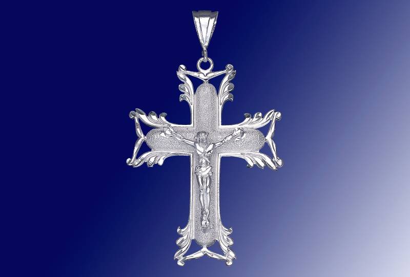 Große Silber Kreuz Mit Jesus Halskette 3, 1 Zoll 17 Gramm Schnitt Diamant-Finish Und 24-Zoll-Figaro-Kette von EJewelryPlus