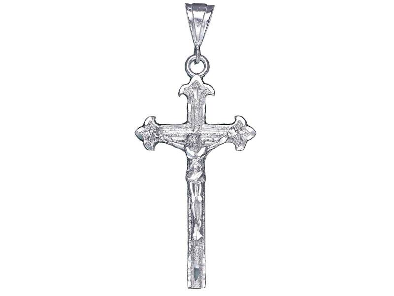 Große Silber Kreuz Mit Jesus Halskette 3, 1 Zoll 9 Gramm Schnitt Diamant-Finish Und 24-Zoll-Figaro-Kette von EJewelryPlus